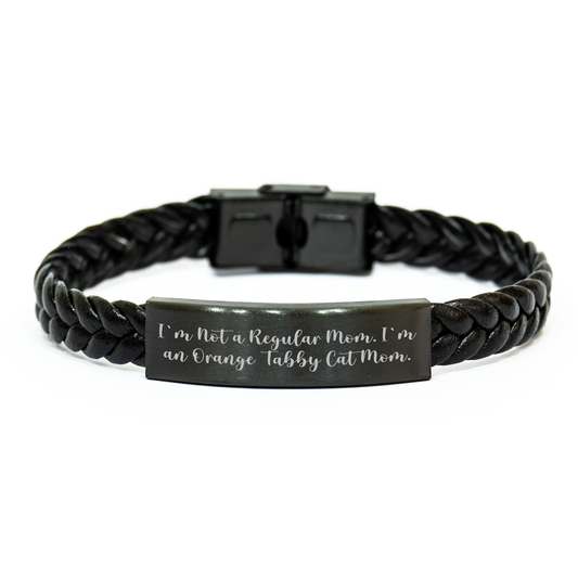 Funny Orange Tabby Cat Mom Gifts for Men, Women, Friends - Interlaced Leather Bracelet with Quote, Graduation Unique Gifts from Family, Coworkers - Image 1