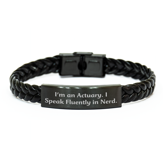 Actuary Gifts Funny Quote Interlaced Leather Bracelet for Men Gifts from Family Friends Coworkers - Image 1