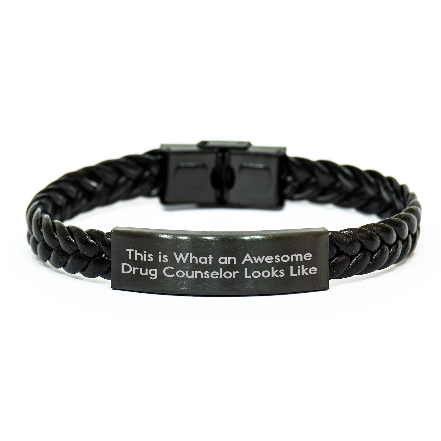 Gifts from Friends to Awesome Drug Counselor - Interlaced Leather Bracelet for Graduation, Funny Quote Inside, Men or Women's Unique Gift - Image 1