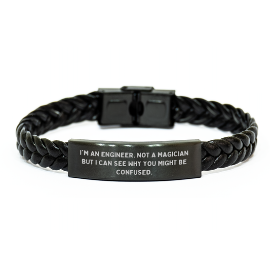 Engineer Gifts from Men to Engineer Friends - Funny Interlaced Leather Bracelet for Father's Day - Image 1