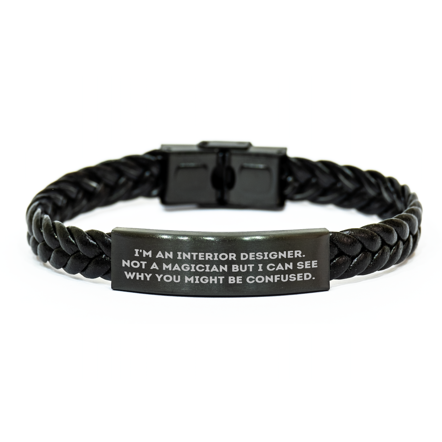 Interior Designer Gifts from Friends - Funny Quote Interlaced Leather Bracelet, Father's Day Unique Gifts for Him, Stainless Steel and PU Leather, 7.87 inches, Engraved Durability - Image 1