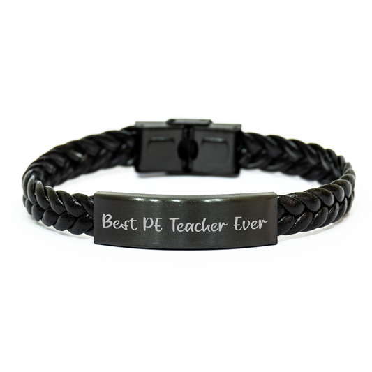 Funny PE Teacher Gifts from Men for Best PE Teacher Ever Interlaced Leather Bracelet on Father's Day - A Unique and Thoughtful Present - Image 1