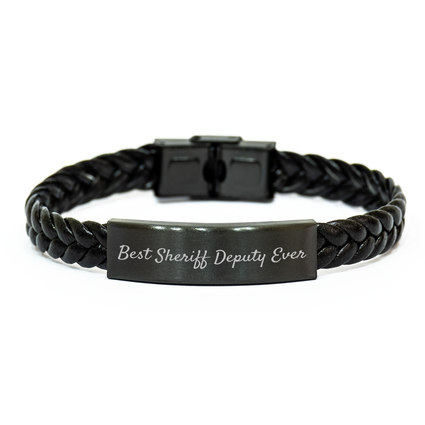 Funny Sheriff Deputy Gifts for Men - Best Sheriff Deputy Ever Interlaced Leather Bracelet from Family, Unique Father's Day Unique Gifts for Sheriff Deputy - Image 1