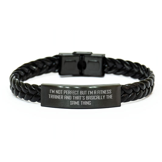 Fitness Trainer's Humorous Gift, 'I'm Not Perfect' Interlaced Leather Bracelet for Men, 7.87 inches, Father's Day Unique Gifts from Men to Fitness Trainers - Image 1