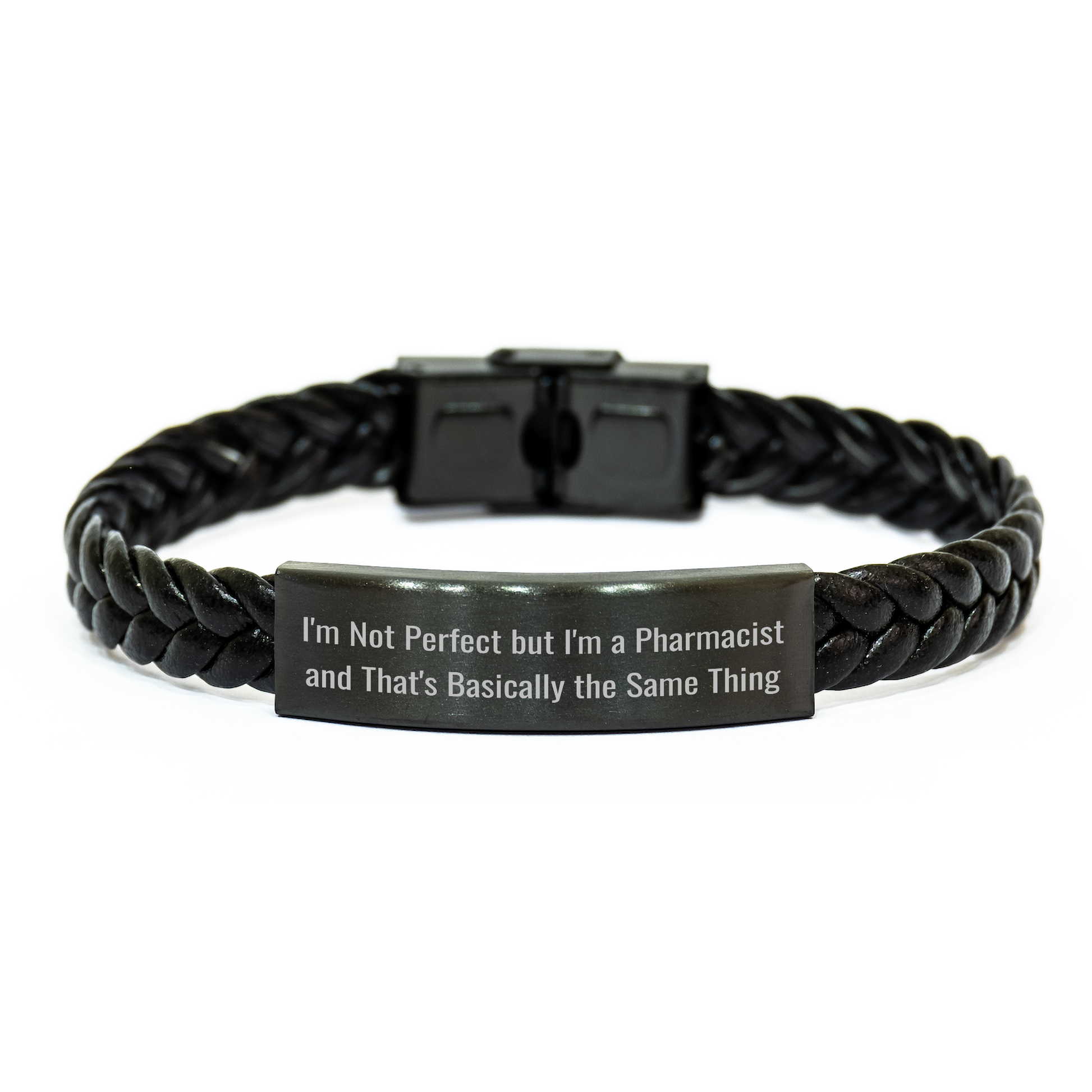 Funny Pharmacist Gifts, I'm Not Perfect But I'm A Pharmacist And That's Basically The Same Thing, Interlaced Leather Bracelet for Men, Father's Day Unique Gifts from Family - Image 1