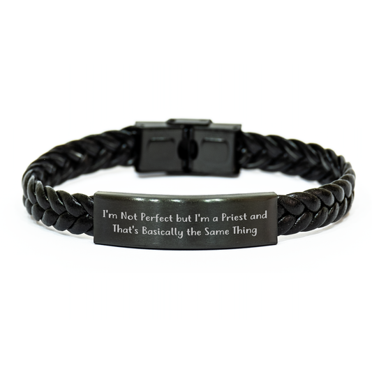 Funny Priest Quote Interlaced Leather Bracelet Gifts from Men to Priest on Graduation Day, Unique Priestly Accessories for Him - Image 1