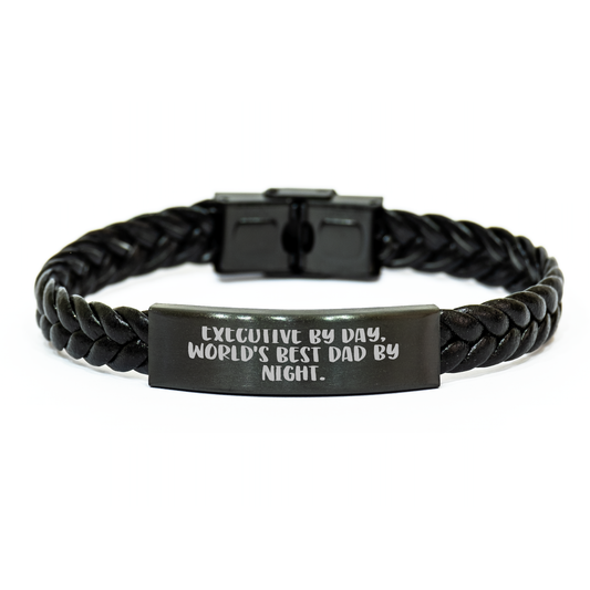 Executive Gifts from Men, Interlaced Leather Braceltey with Funny Quote, Father's Day Unique Gifts for Him - Image 1