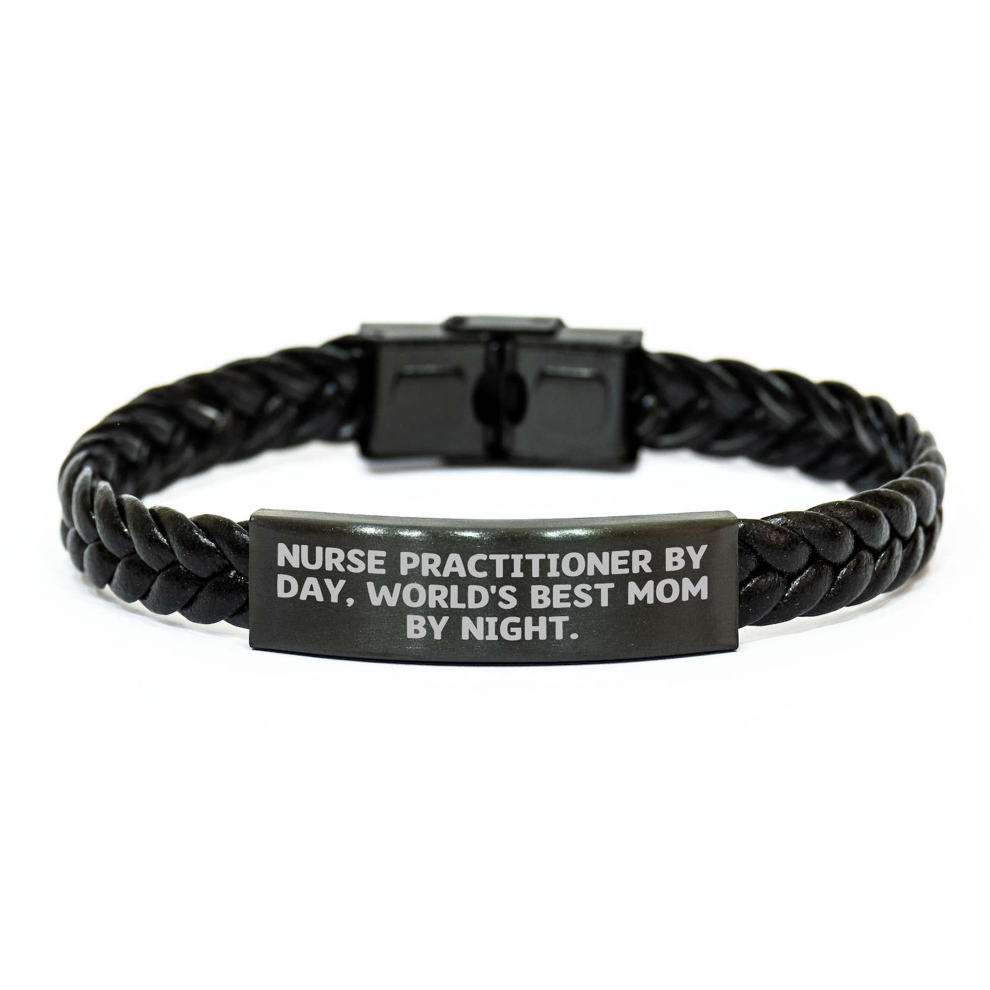 Nurse Practitioner Gifts from Friends, World's Best Mom by Night Interlaced Leather Bracelet, Funny Graduation Unique Gifts for Her, Gifts from Mom, Gifts for Nurse Practitioner - Image 1