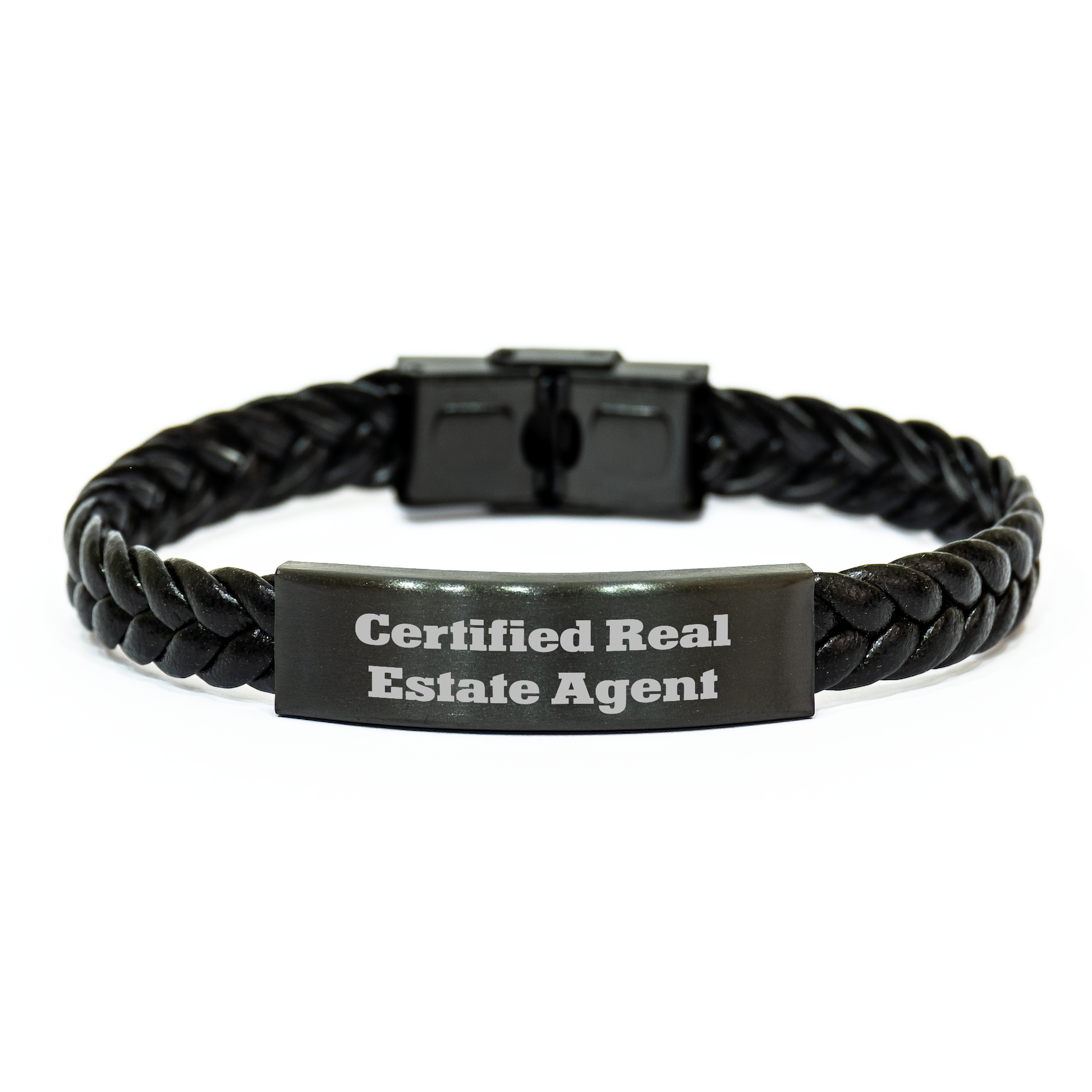 Funny Real Estate Agent Gifts for Men or Women, Interlaced Leather Bracelet with Quote 'Certified Real Estate Agent' for Graduation Unique Gifts from Friends or Family - Image 1