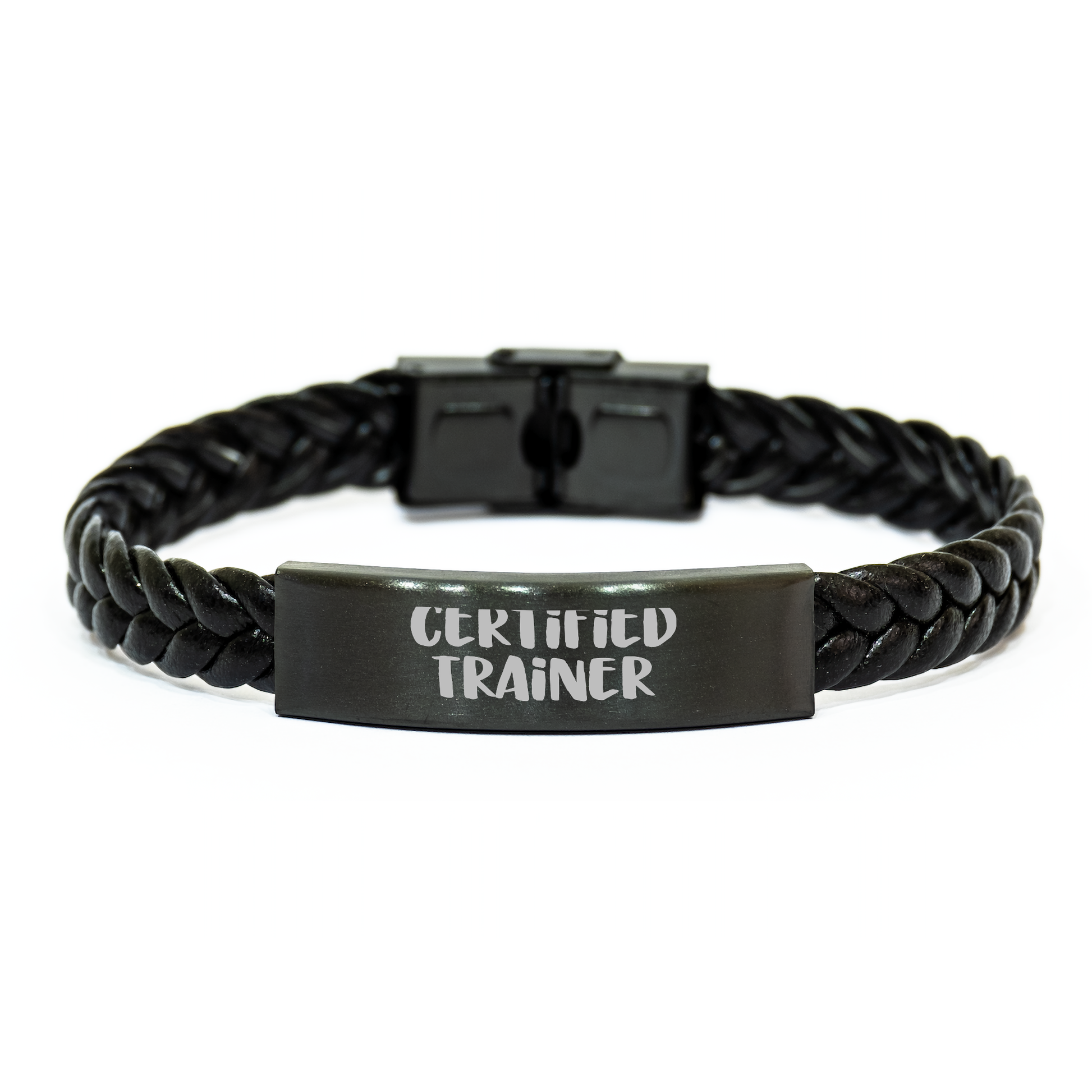Funny Trainer Gifts, Certified Trainer Quote Interlaced Leather Bracelet for Men, Unique Father's Day Unique Gifts from Husband to Trainer, 7.87 inches Long - Image 1