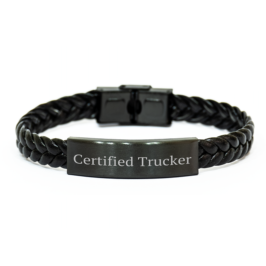 Truckers' Inspiration | Funny Quote Certified Trucker Interlaced Leather Bracelets Gifts from Men, Gifts for Truckers on Father's Day - Image 1
