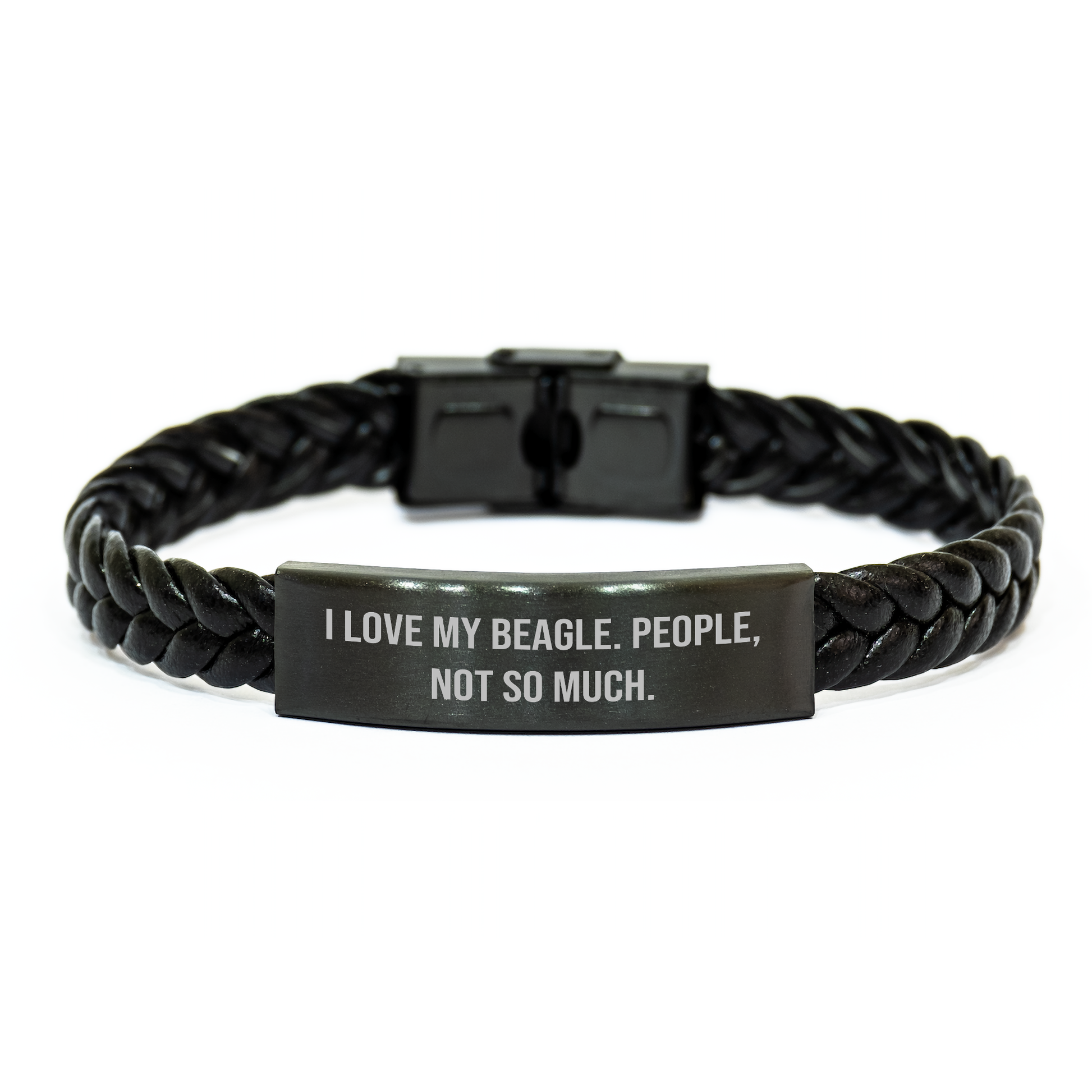 Funny Beagle Dog Gifts for Men from Friends - Interlaced Leather Bracelet, I Love My Beagle. People, Not So Much. - Graduation Unique Gifts - Image 1