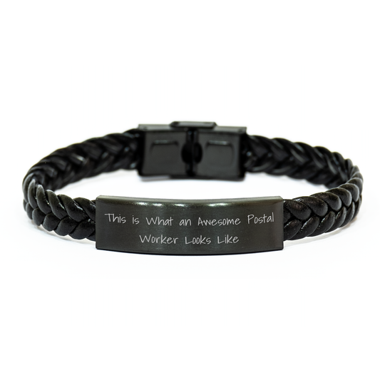 Funny Postal Worker Gifts - Inspirational Interlaced Leather Bracelet for Men, Unique Father's Day Unique Gifts from Family, Friends, or Coworkers - Image 1