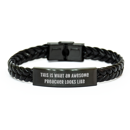 Funny Preacher Gifts, This Is What An Awesome Preacher Looks Like Interlaced Leather Bracelet, Father's Day Unique Gifts from Men to Preacher - Image 1