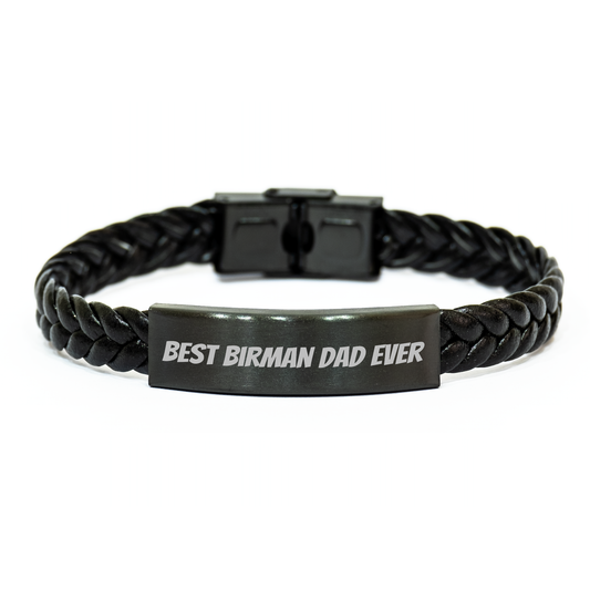 Funny Birman Cat Dad Gifts Interlaced Leather Bracelet, 'Best Birman Dad Ever', Father's Day Unique Gifts from Family to Men - Image 1