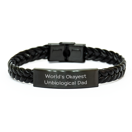 Funny Unbiological Dad Gifts - World's Okayest Unbiological Dad Interlaced Leather Bracelet for Men Graduation Unique Gifts from Friends - Image 1