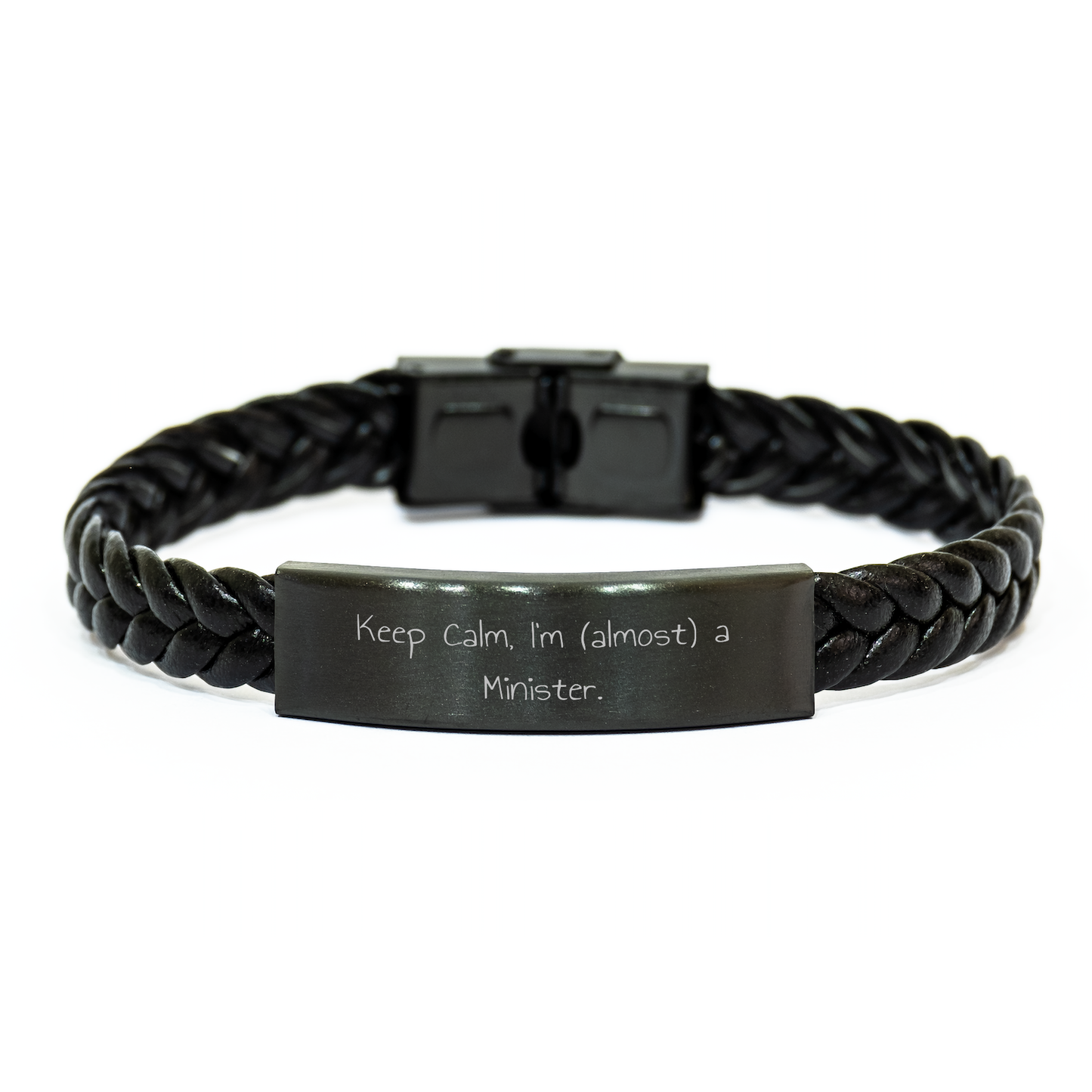 Minister Gifts, Keep Calm, I'm (almost) A Minister., Interlaced Leather Bracelet, Graduation Unique Gifts from Friends, for Minister - Image 1