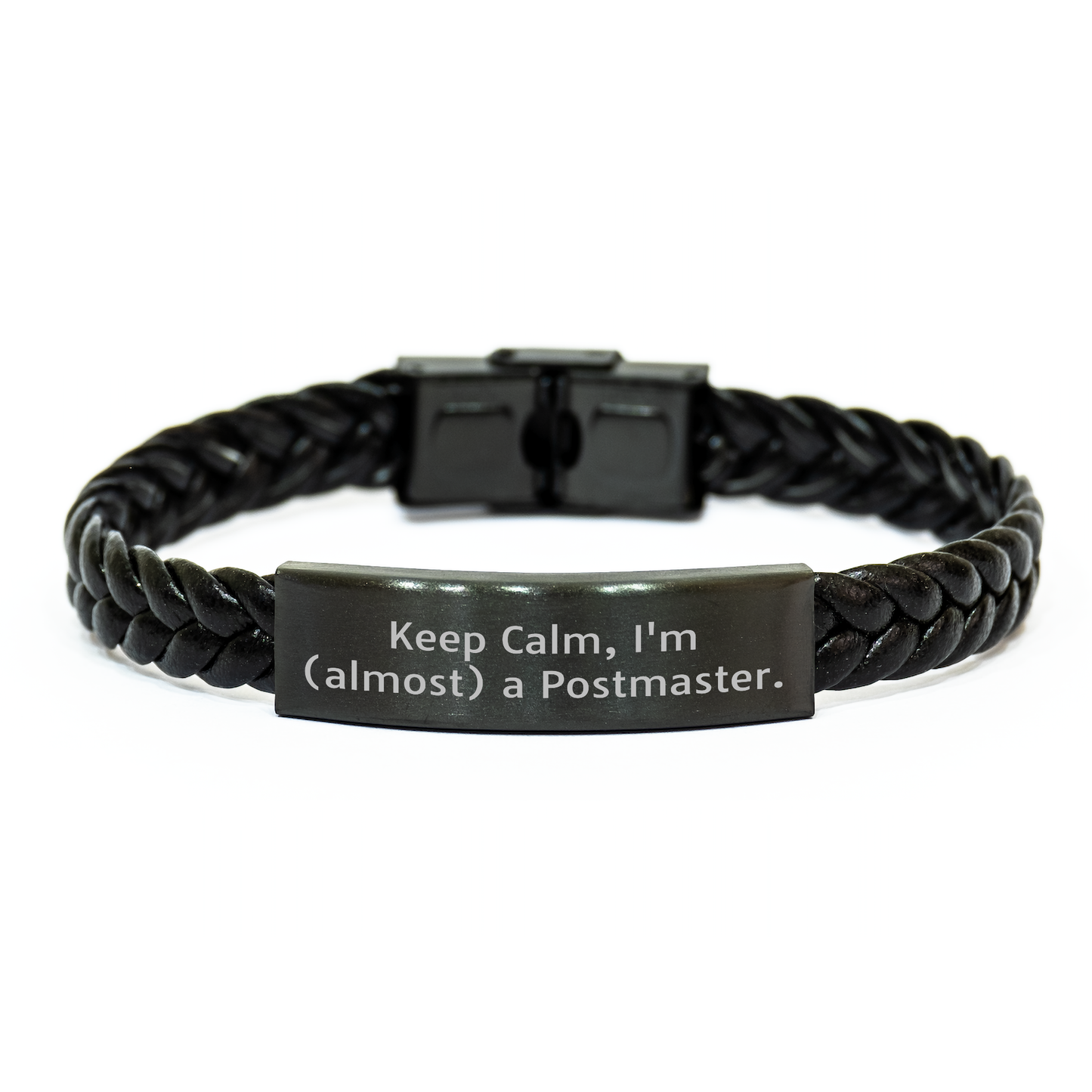 Funny Postmaster Gifts for Him, Keep Calm Interlaced Leather Bracelet, Engraved Stainless Steel, 7.87 inches, Gifts from Family, Graduation Unique Gifts for Postmaster - Image 1