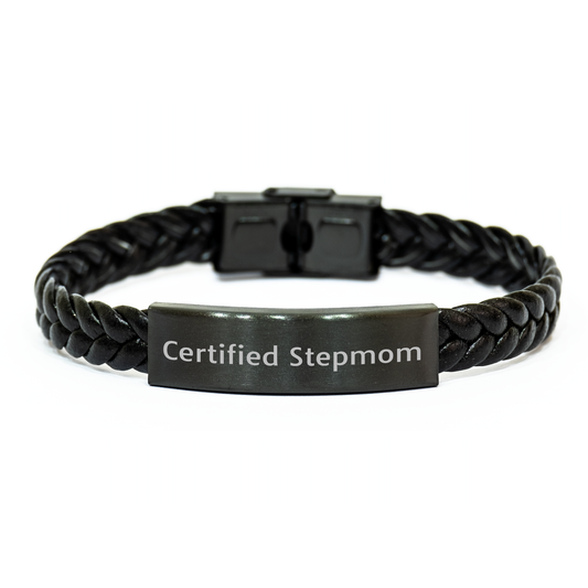 Funny Stepmom Gifts, Certified Stepmom Quote, Interlaced Leather Graduation Gift for Her, Gifts from Family, Gifts for Stepmom - Image 1