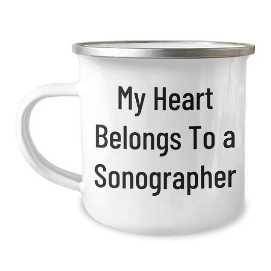 Funny Sonographer Gifts - 'My Heart Belongs To A Sonographer' Camping Mug for Graduation, Gifts from Friends to Sonographer, 12 oz Stainless Steel with Enamel Finish - Image 1
