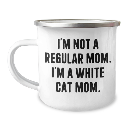 Funny White Cat Mom Gifts for Her from Men, Friends, or Family - White Cat Camping Mug for Graduation - Image 1