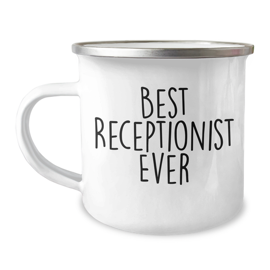 Funny Best Receptionist Ever Gifts from Friends for Graduation Unique Camping Mugs, 12 oz, Stainless Steel with Enamel Finish, Hand Wash Recommended - Image 1