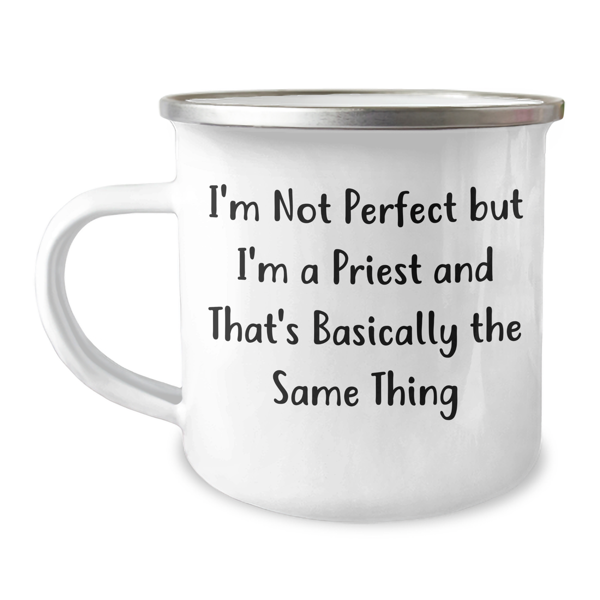 Funny Priest Gifts for Men, 'I'm Not Perfect But I'm A Priest And That's Basically The Same Thing' Camping Mug from Friends, Unique Graduation Gifts for Priest - Image 1