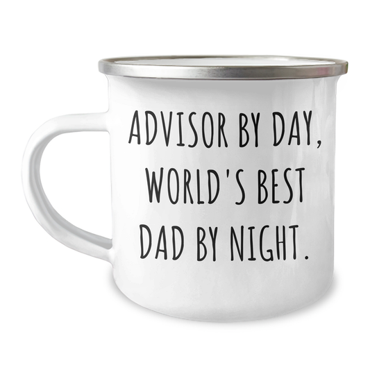 Funny Advisor Gifts, Advisor By Day, World's Best Dad By Night. - Camping Mug for Father's Day, Gifts from Family for Advisor - Image 1