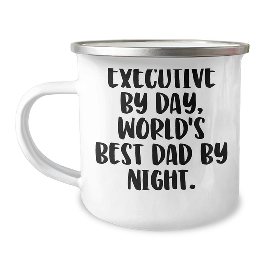 Executive Gifts from Men, World's Best Dad by Night, Funny Quote, Camping Mug, Father's Day Unique - Image 1