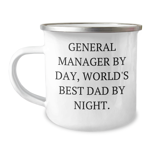 General Manager Gifts - Funny Camping Mug for Men - 'General Manager By Day, World's Best Dad By Night.' - Father's Day Unique Gifts from Family - Image 1