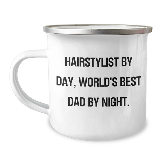 Funny Hairstylist Gifts from Family, Unique Camping Mug for Hairstylist By Day, World's Best Dad By Night - Image 1