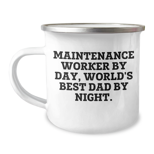 Funny Maintenance Worker Gifts, Camping Mug for Dad, 'Maintenance Worker By Day, World's Best Dad By Night' Quote, Gifts from Family, Unique Father's Day Unique Gifts - Image 1