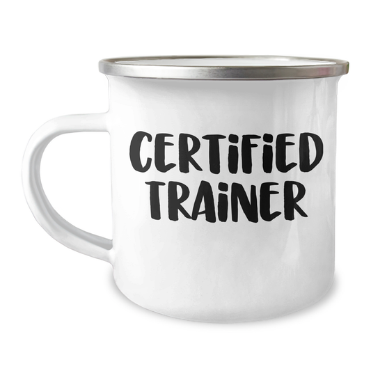 Funny Trainer Gifts from Family - Camping Mug for Father's Day, Enamel Finish, 12 oz Capacity, 'You're a Trainer, Not a Boss' Quote - Image 1