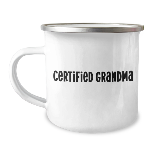 Funny Grandma Certified Gifts from Family for Graduation Camping Mug, 'Certified Grandma' Quote, 12 oz Stainless Steel with Enamel Finish - Image 1