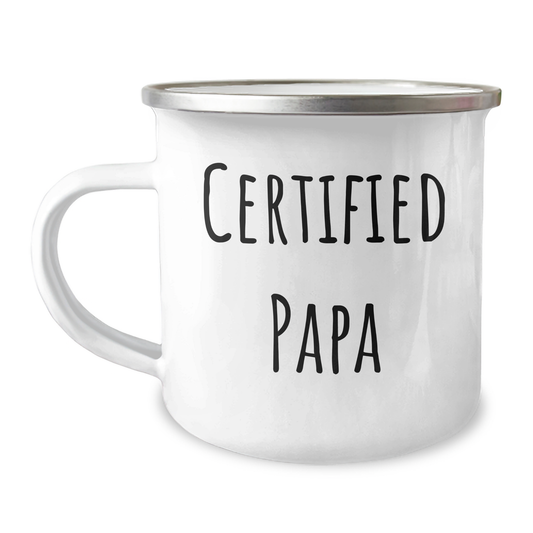 Funny Papa Camping Mug, Gifts from Men, Unique Certified Papa Quotes, Enamel Finish, 12 oz Capacity, Perfect for Father's Day - Image 1