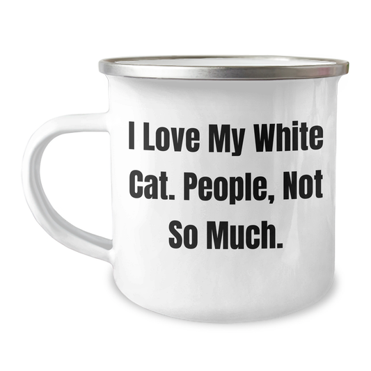 White Cat Camping Mug Funny Gift for Friends and Family on Graduation Day - Image 1