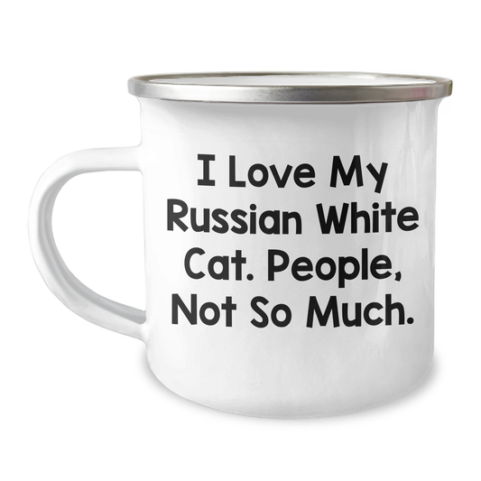 Funny Russian White Cat Gifts for Men, 'I Love My Russian White Cat. People, Not So Much.' Camping Mug, Gifts from Family on Father's Day - Unique Russian White Cat Mug - Image 1