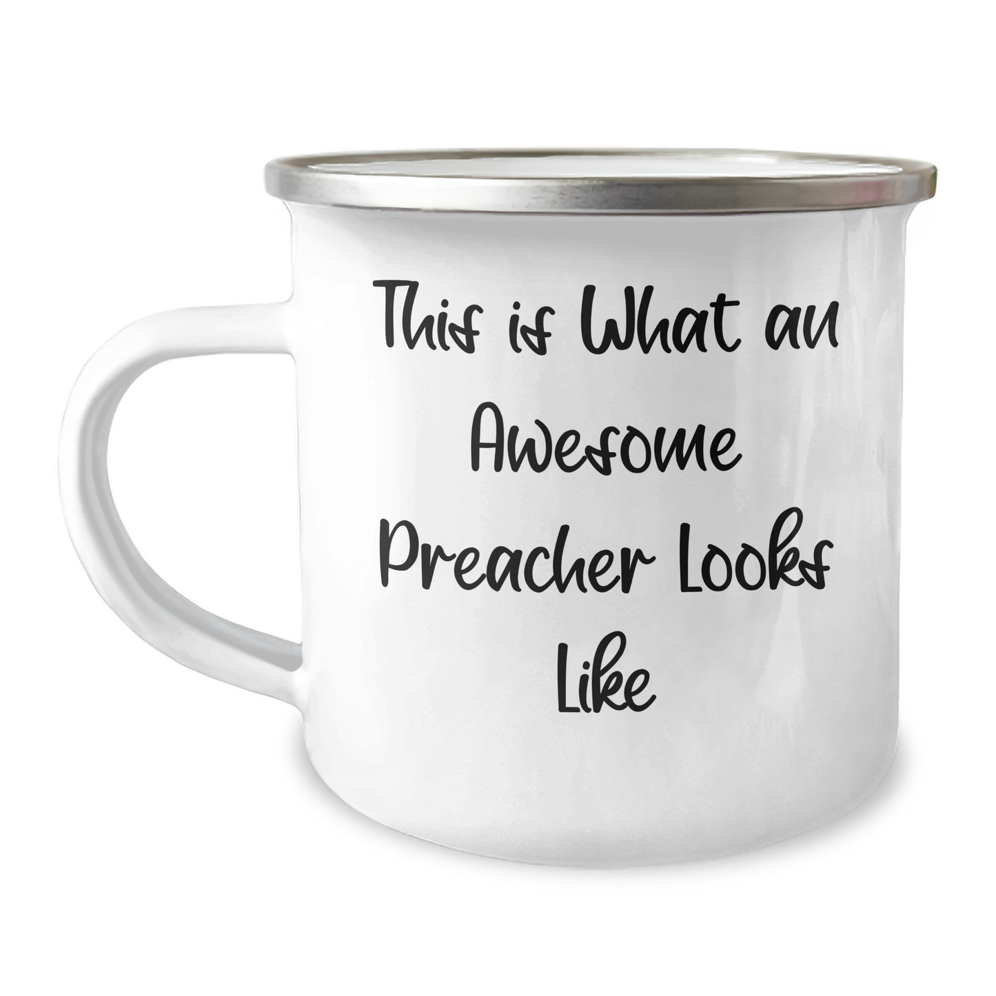 Funny Preacher Gifts from Friends for Father's Day, This Is What An Awesome Preacher Looks Like, Camping Mug, 12 oz Stainless Steel with Enamel Finish, Hand Wash - Image 1
