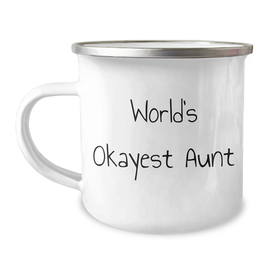 Funny Aunt Gifts, World's Okayest Aunt Camping Mug for Graduation, Gifts from Family - Image 1