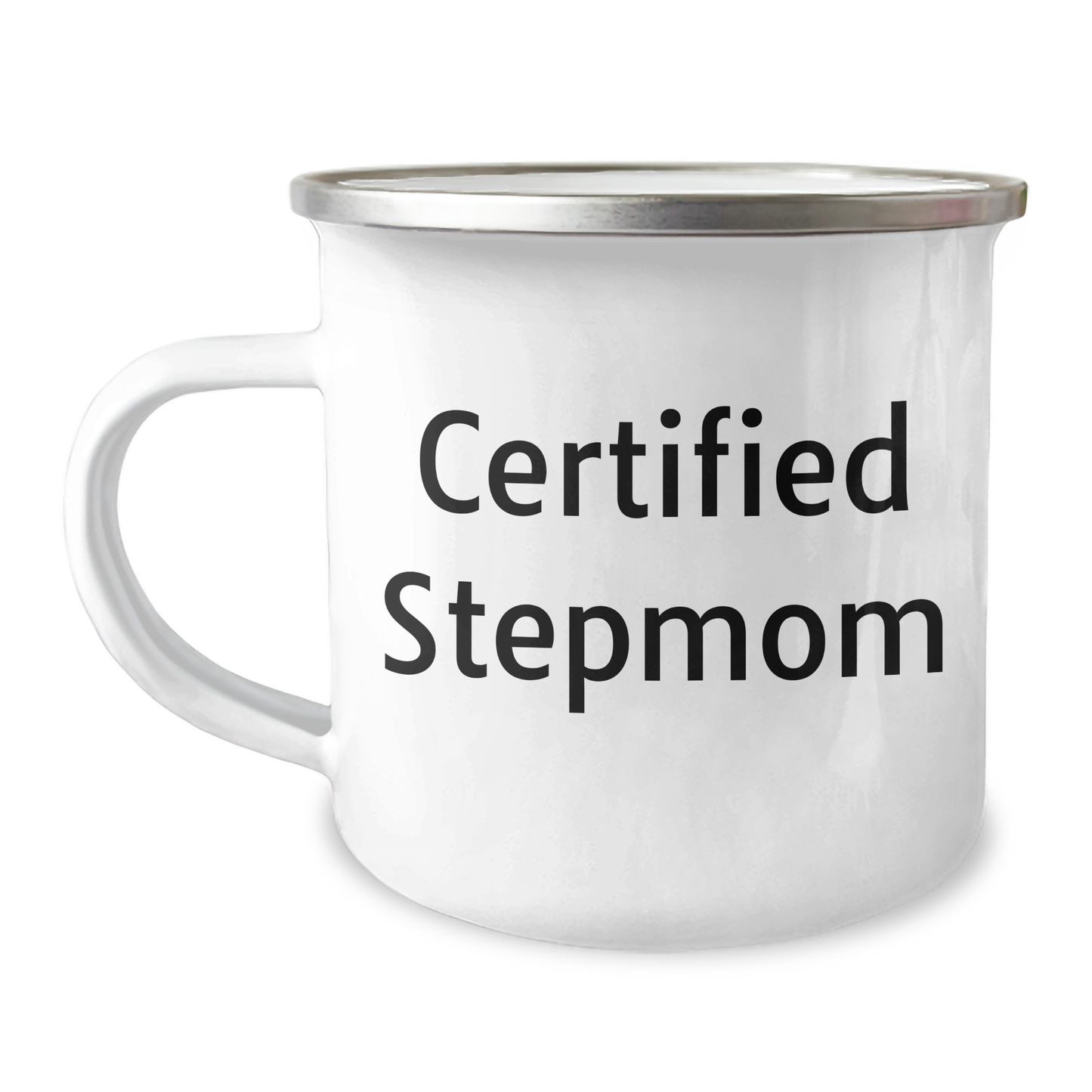 Funny Stepmom Gifts from Men for Graduation Unique Stepmom Camping Mugs - Certified Stepmom Quote, 12 oz Stainless Steel with Enamel Finish - Image 1