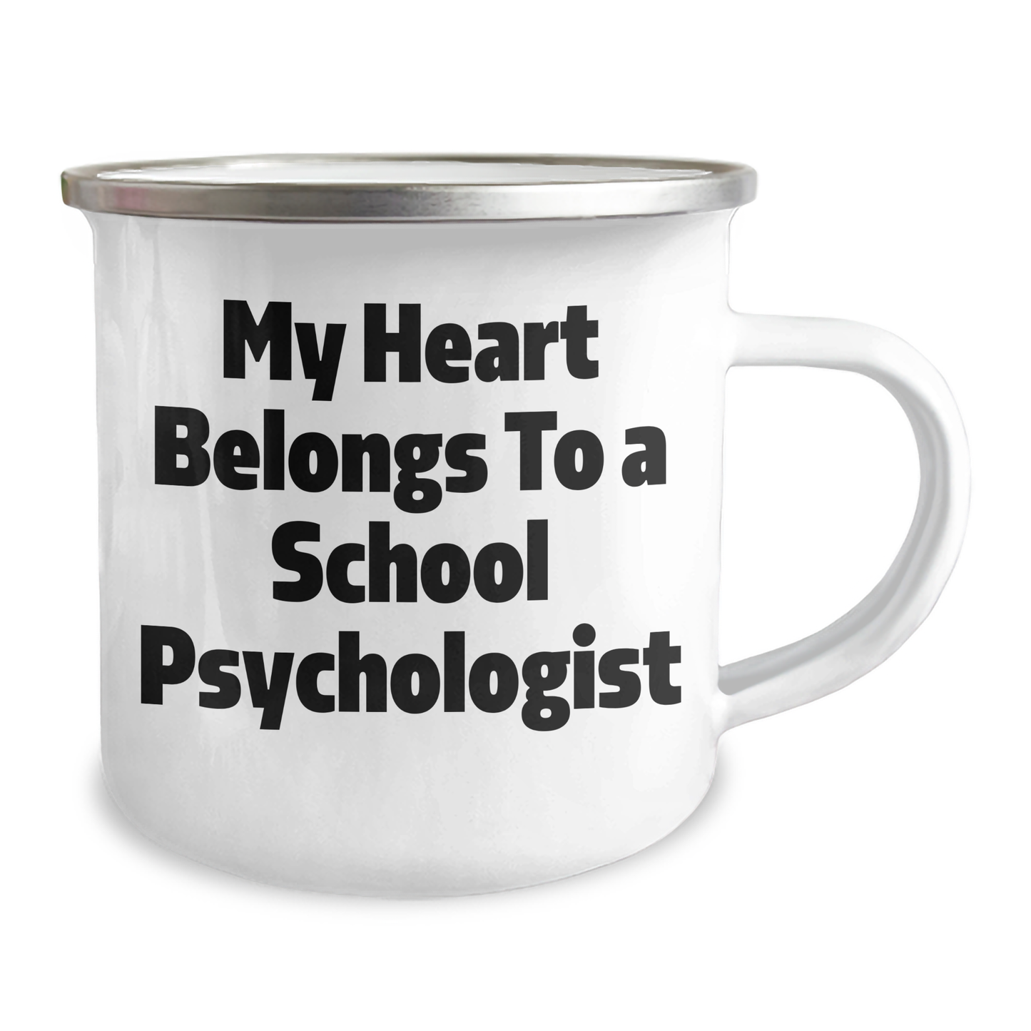 Funny School Psychologist Gifts from Friends - 'My Heart Belongs To A School Psychologist' Enamel Camping Mug for Graduation - Image 2