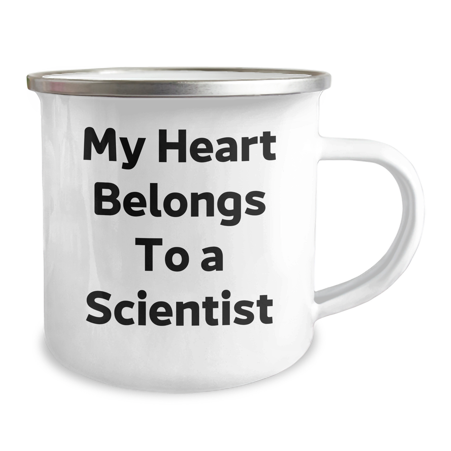 Funny Scientist Gifts from Friends for Graduation, My Heart Belongs To A Scientist Camping Mug, 12 oz Stainless Steel Enamel Finish - Image 2