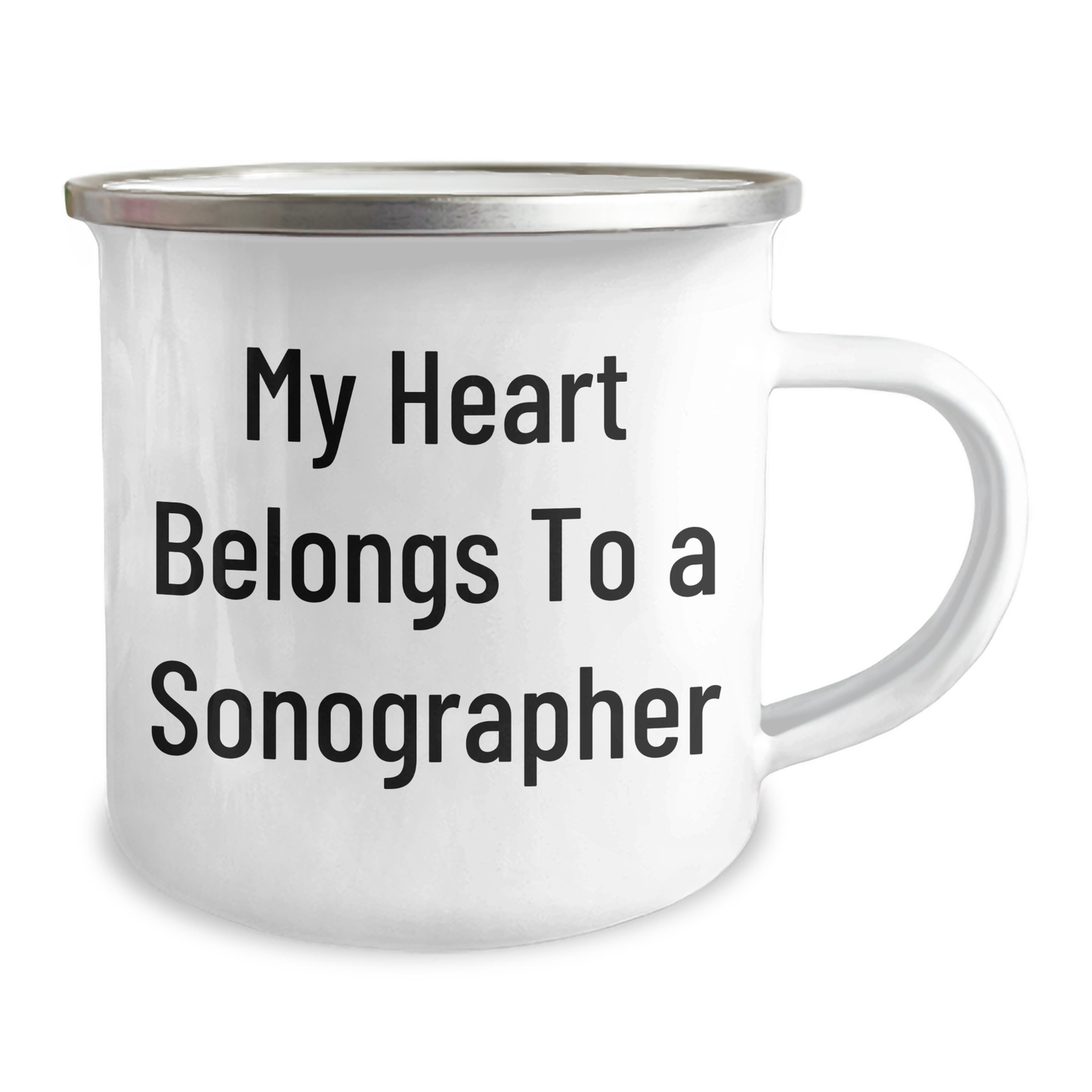 Funny Sonographer Gifts - 'My Heart Belongs To A Sonographer' Camping Mug for Graduation, Gifts from Friends to Sonographer, 12 oz Stainless Steel with Enamel Finish - Image 2