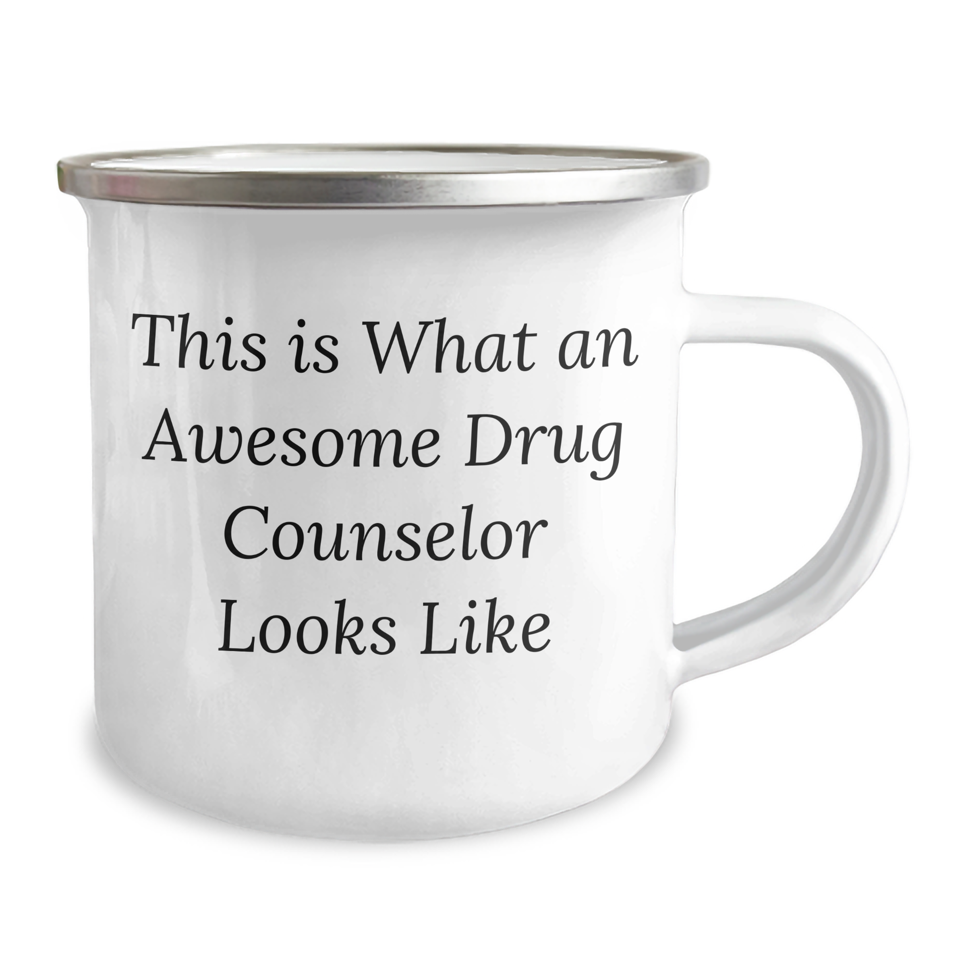 Gifts from Friends for Awesome Drug Counselor Graduate - 'This Is What An Awesome Drug Counselor Looks Like' Quote on Camping Mug, 12 oz Stainless Steel with Enamel Finish - Image 2