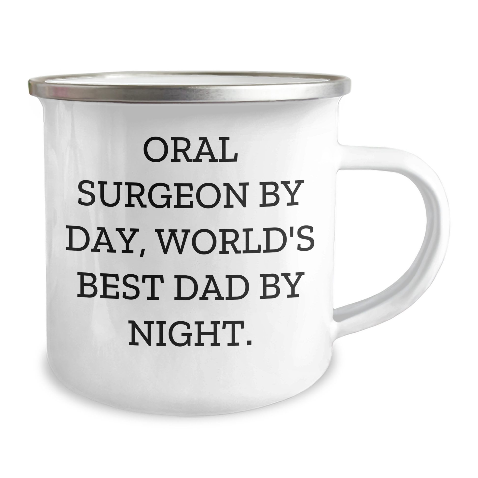Oral Surgeon Gifts - Funny Camping Mug for Men, Unique Father's Day Present from Dad, 'Oral Surgeon By Day, World's Best Dad By Night.' Enamel Stainless Steel Mug, 12 oz Capacity - Image 2