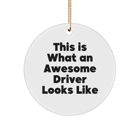 Funny Driver Gifts - This Is What An Awesome Driver Looks Like Circle Ornament, White, for Friends, Family, and Coworkers - Image 1