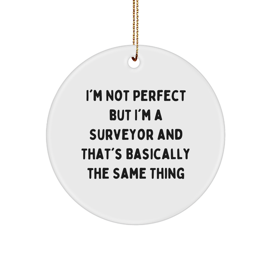 Surveyor Gifts from Friends to Family, 'I'm Not Perfect' Circle Ornament for Christmas - Image 1