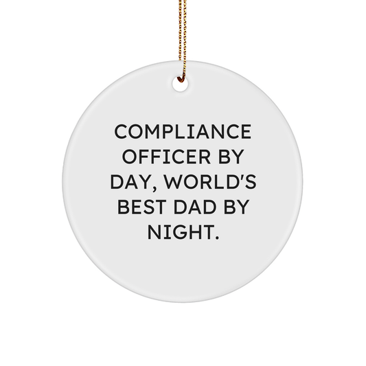Compliance Officer Gifts, Christmas Unique Circle Ornaments, 'Compliance Officer By Day, World's Best Dad By Night.' Funny Quote, Gifts from Men, for Compliance Officer - Image 1