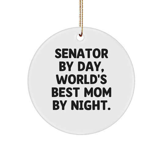 Senator Gifts by Day, Funny Circle Ornament for Christmas - Gifts from Family, Perfect for Senator By Night - Image 1