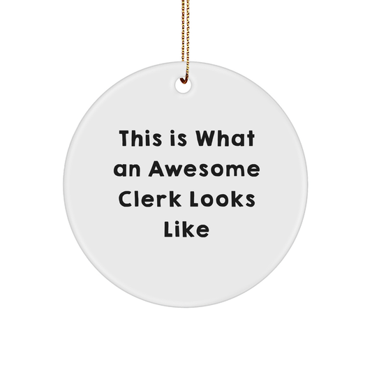Funny Clerk Gifts - This Is What An Awesome Clerk Looks Like Circle Ornament, Gifts from Friends and Family for Christmas - Image 1